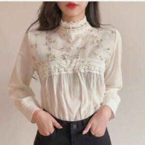 Women's white high neck blouse